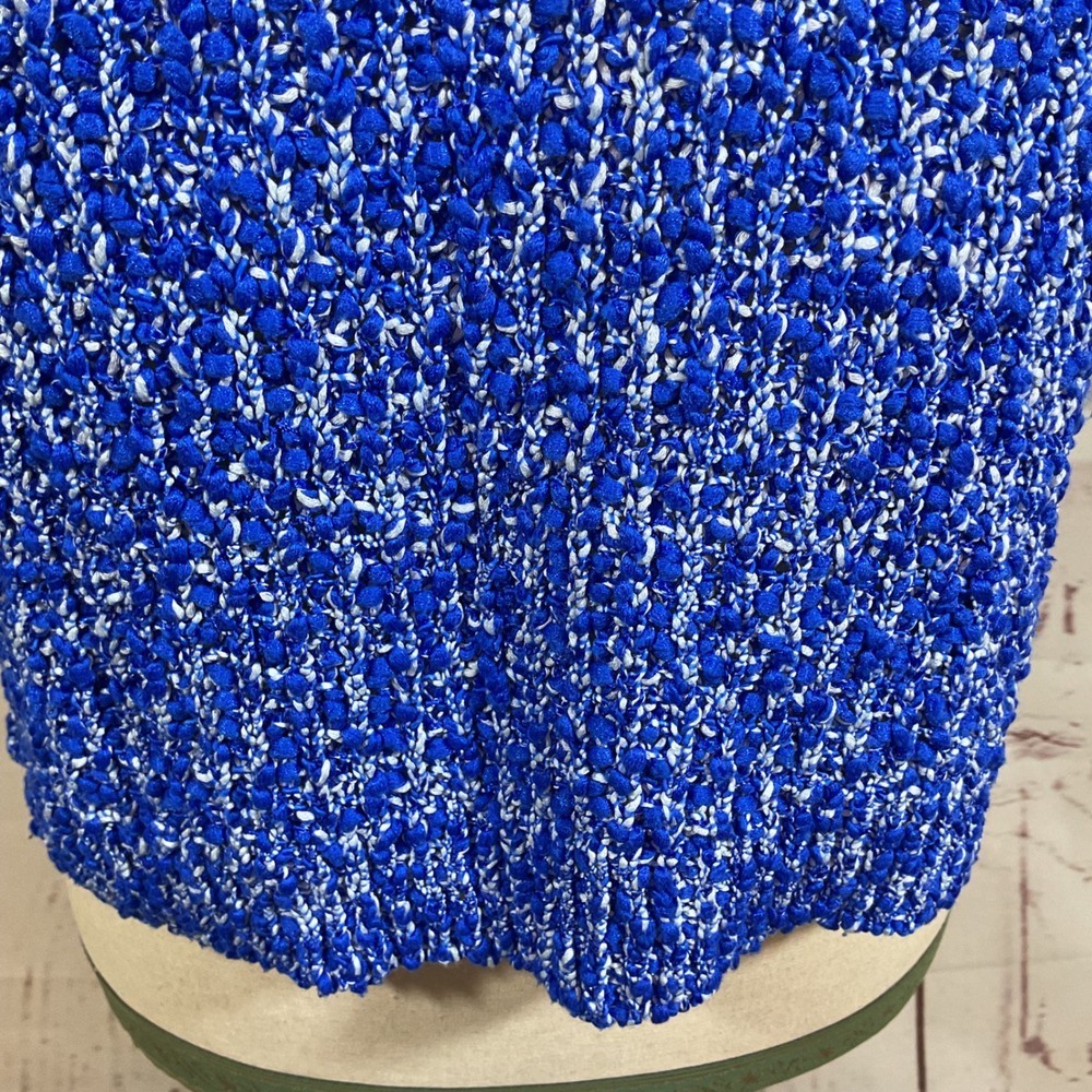 Milly New York Sweater Top S Blue Textured Popcorn Knit Button Tab Short Sleeve - Picture 4 of 15